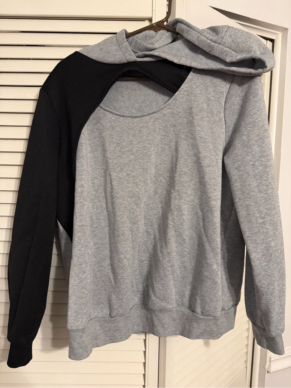 SHEIN Gray and Black Colorblock Hooded Sweatshirt